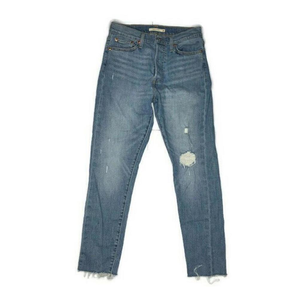 Levi's Womens Wedgie Skinny Jeans High Rise Light Wash Distressed Raw Hem Sz 29 - Picture 2 of 9